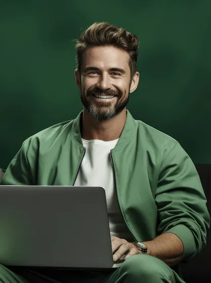 A business owner working with a laptop
